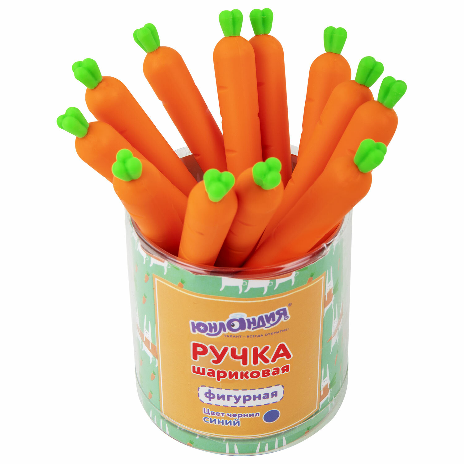 Ручка фигурная шариковая ЮНЛАНДИЯ "Морковка", мягкий силиконовый корпус, СИНЯЯ, пишущий узел 0,7 мм,