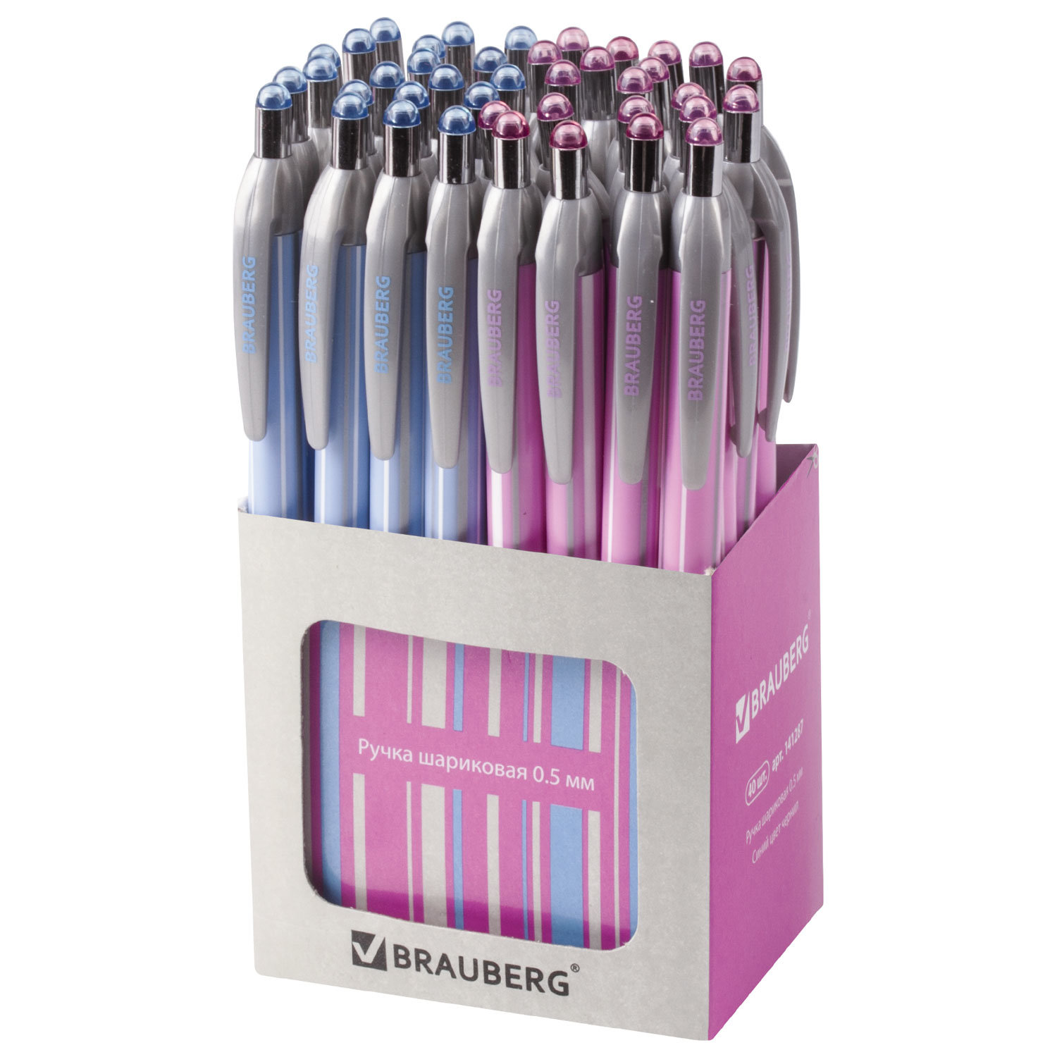 Ручка шариковая автоматическая BRAUBERG "Sakura", корпус ассорти, узел 0,5 мм, линия письма 0,3 мм, 