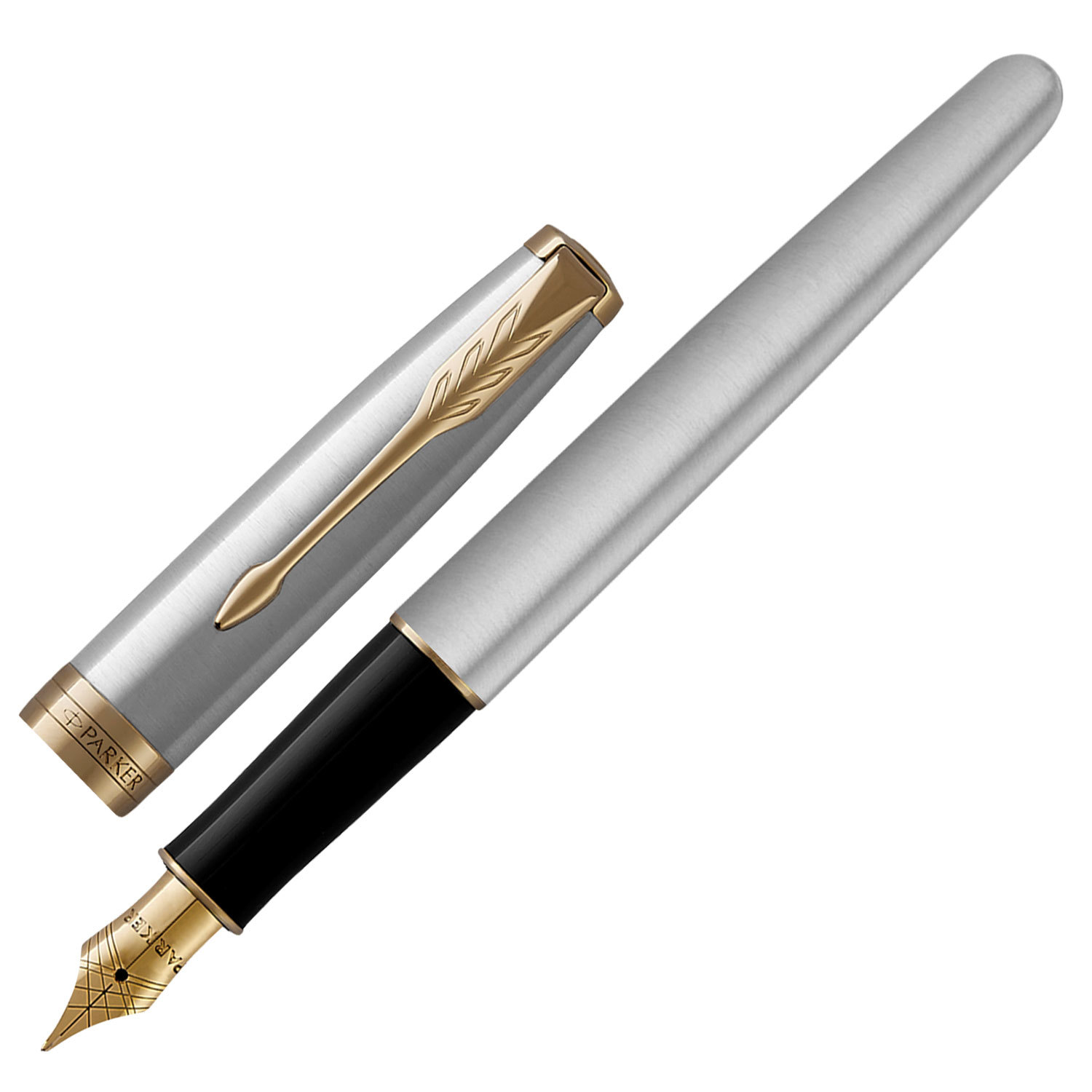 Ручка перьевая PARKER "Sonnet Core Stainless Steel GT", корпус серебристый, позолоченные детали, чер