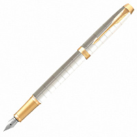 Ручка перьевая PARKER "IM Premium Pearl GT", корпус жемчужный лак, позолоченные детали, синяя, 21436