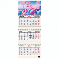 Календарь квартальный на 2024 г., 3 блока, 3 гребня, с бегунком, мелованная бумага, BRAUBERG, "Vanil