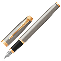 Ручка перьевая PARKER "IM Core Brushed Metal GT", корпус серебристый матовый лак, позолоченные детал