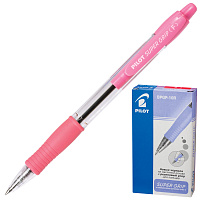 Ручка шариковая масляная автоматическая с грипом PILOT "Super Grip", СИНЯЯ, розовые детали, линия пи