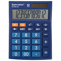 Калькулятор настольный BRAUBERG ULTRA-12-BU (192x143 мм), 12 разрядов, двойное питание, СИНИЙ, 25049