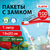 Пакеты для заморозки продуктов 1 литр КОМПЛЕКТ 100 штук, с замком-застежкой (слайдер), LAIMA