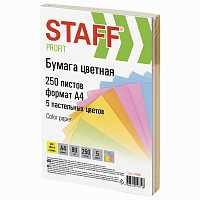 Бумага цветная STAFF "Profit", А4, 80 г/м2, 250 л. (5 цв. х 50 л.), пастель, для офиса и дома, 11089