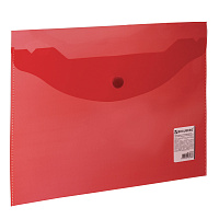 Папка-конверт с кнопкой МАЛОГО ФОРМАТА (240х190 мм), А5, прозрачная, красная, 0,18 мм, BRAUBERG, 224