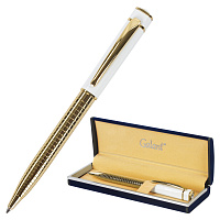 Ручка подарочная шариковая GALANT "Mont Pelerin", корпус золотистый с белым, золотистые детали, пишу