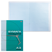 Бумага масштабно-координатная (миллиметровая), скоба, БОЛЬШОЙ ФОРМАТ А3 (295х420 мм), голубая, 8 лис