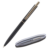 Ручка подарочная шариковая BRAUBERG "Larghetto", СИНЯЯ, корпус черный с хромированными деталями, лин