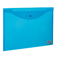 Папка-конверт с кнопкой БОЛЬШОГО ФОРМАТА (305х435 мм), А3, прозрачная, синяя, 0,18 мм, BRAUBERG, 224