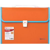 Папка-портфель пластиковая BRAUBERG "JOY", А4 (330х245х35 мм), 13 отделений, с окантовкой, оранжевая