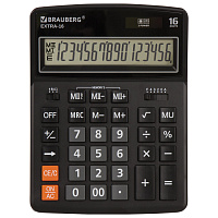 Калькулятор настольный BRAUBERG EXTRA-16-BK (206x155 мм), 16 разрядов, двойное питание, ЧЕРНЫЙ, 2504