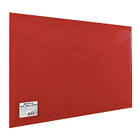 Папка-конверт с кнопкой BRAUBERG, А4, до 100 листов, непрозрачная, красная, СВЕРХПРОЧНАЯ 0,2 мм, 221