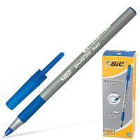Ручка шариковая с грипом BIC "Round Stic Exact", СИНЯЯ, корпус серый, узел 0,8 мм, линия письма 0,3 