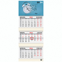 Календарь квартальный на 2024 г., 3 блока, 3 гребня, с бегунком, мелованная бумага, BRAUBERG, "Время