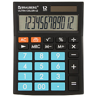 Калькулятор настольный BRAUBERG ULTRA COLOR-12-BKBU (192x143 мм), 12 разрядов, двойное питание, ЧЕРН