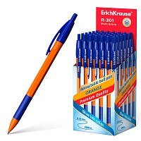 Ручка шариковая автоматическая с грипом ERICH KRAUSE "R-301 Orange", СИНЯЯ, 1,0 мм, линия письма 0,5