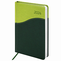Ежедневник датированный 2024 А5 138x213мм BRAUBERG Bond, под кожу, зеленый/салатовый, 114831