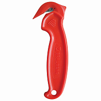 Нож складской безопасный BRAUBERG "Logistic", для вскрытия упаковочных материалов, красный, блистер,
