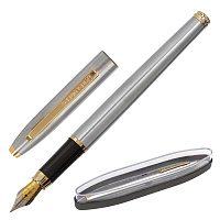 Ручка подарочная перьевая BRAUBERG "Brioso", СИНЯЯ, корпус серебристый с золотистыми деталями, 14346