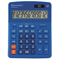 Калькулятор настольный BRAUBERG EXTRA-12-BU (206x155 мм), 12 разрядов, двойное питание, СИНИЙ, 25048