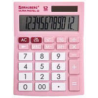 Калькулятор настольный BRAUBERG ULTRA PASTEL-12-PK (192x143 мм), 12 разрядов, двойное питание, РОЗОВ