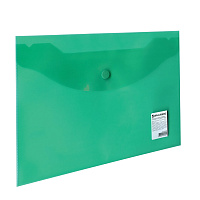 Папка-конверт с кнопкой МАЛОГО ФОРМАТА (240х190 мм), А5, прозрачная, зеленая, 0,18 мм, BRAUBERG, 224