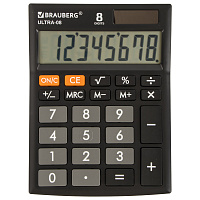 Калькулятор настольный BRAUBERG ULTRA-08-BK, КОМПАКТНЫЙ (154x115 мм), 8 разрядов, двойное питание, Ч