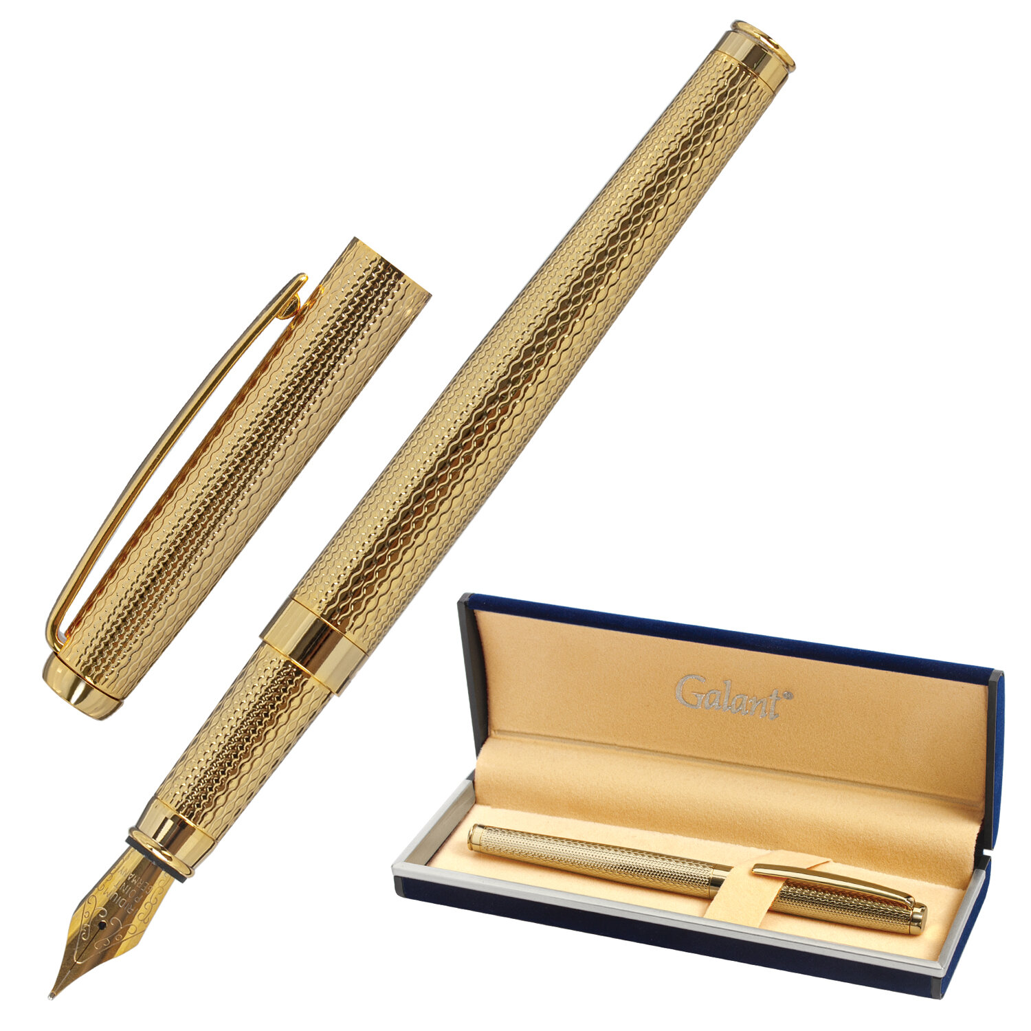Ручка подарочная перьевая GALANT "VERSUS", корпус золотистый, детали золотистые, узел 0,8 мм, синяя,