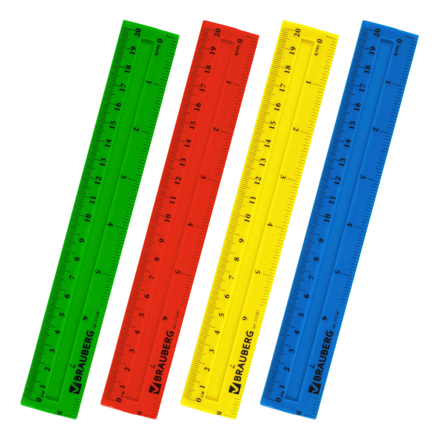 Линейка пластиковая 20 см, BRAUBERG "Crystal Vivid", непрозрачная, флуоресцентная ассорти, европодве