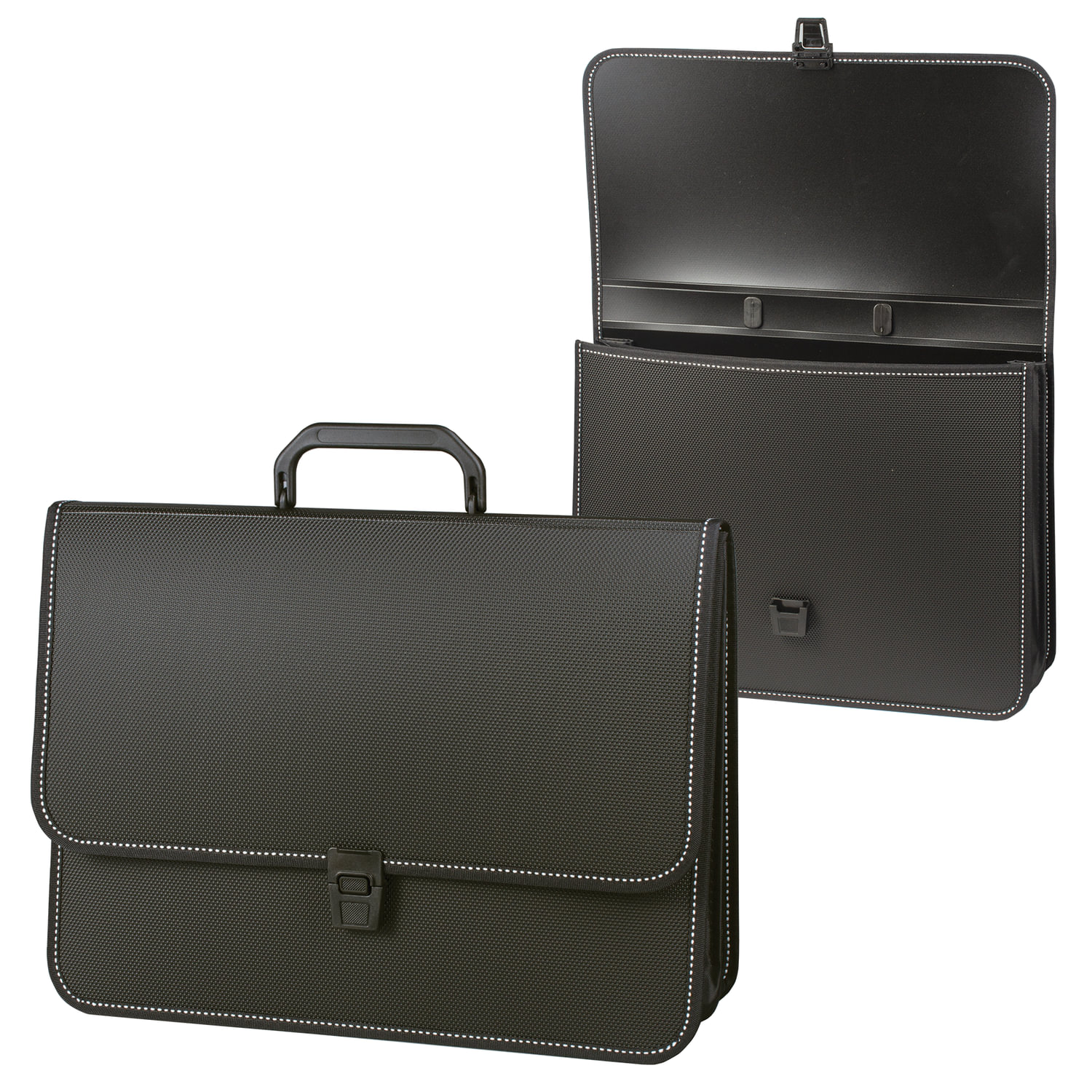 Папка-портфель пластиковая BRAUBERG "КОНСУЛ" А4 (370х280х120 мм), 2 отделения, фактура "бисер", черн