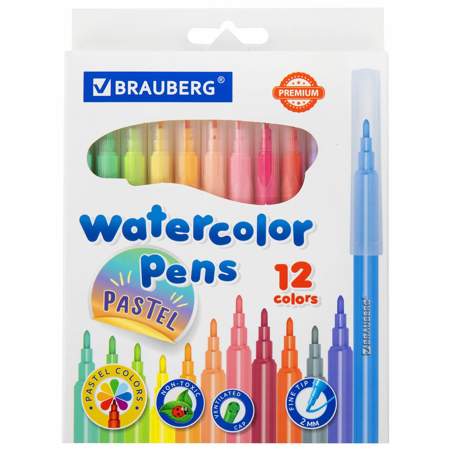 Фломастеры пастельные 12 цветов, вентилируемый колпачок BRAUBERG "PREMIUM", картонная коробка, 15219