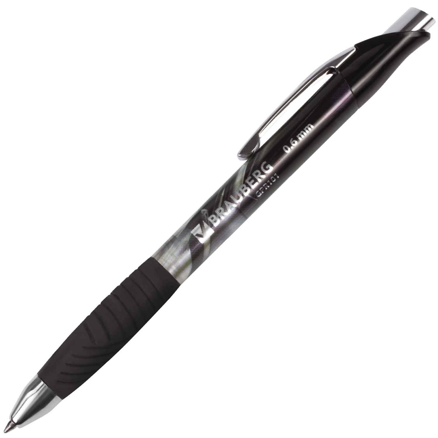 Ручка гелевая автоматическая с грипом BRAUBERG "Jet Gel", ЧЕРНАЯ, печать, узел 0,6 мм, линия письма 