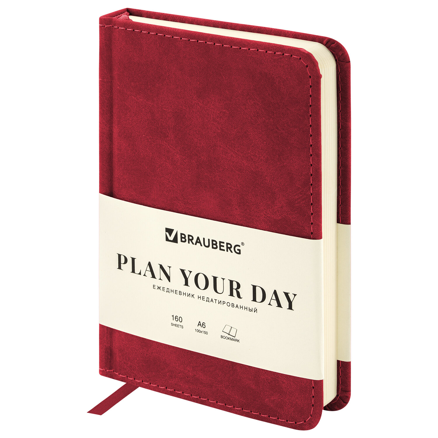 Ежедневник недатированный МАЛЫЙ 100х150 мм А6 BRAUBERG "Status", под кожу, 160 л., красный, 113367
