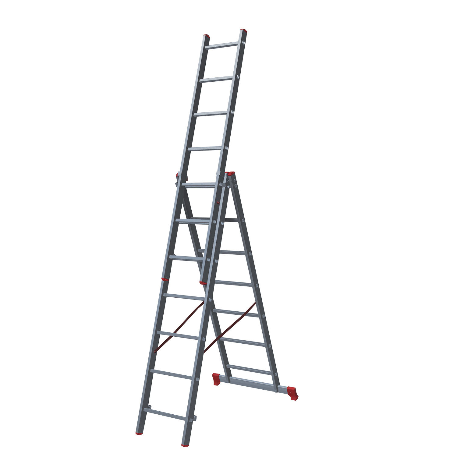 Лестница-трансформер 3-х секционная 3х7 ступеней, высота 4,5 м (3 секции по 1,9 м), нагрузка 150 кг,