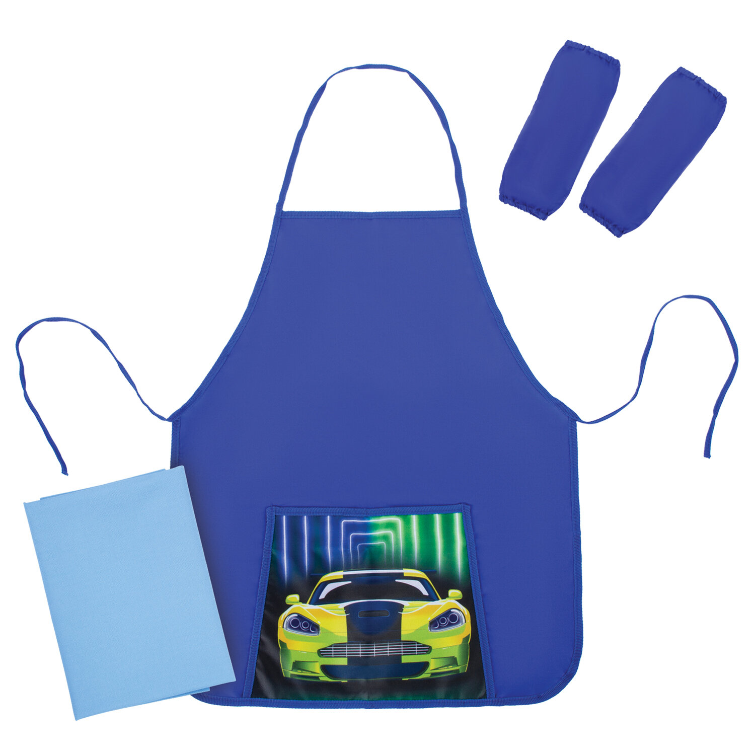 Набор для уроков труда ЮНЛАНДИЯ, клеенка ПВХ, фартук с нарукавниками, "Neon car", 270198