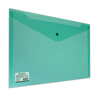 Папка-конверт с кнопкой BRAUBERG, А4, до 100 листов, прозрачная, зеленая, СВЕРХПРОЧНАЯ 0,18 мм, 2248