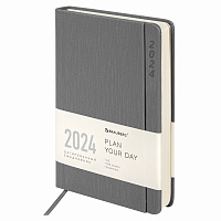 Ежедневник датированный 2024 А5 138x213мм BRAUBERG Flap, под кожу, магнитный клапан, серый, 114971
