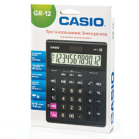Калькулятор настольный CASIO GR-12-W (209х155 мм), 12 разрядов, двойное питание, черный, европодвес,