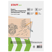 Бумага масштабно-координатная (миллиметровая), скоба, БОЛЬШОЙ ФОРМАТ А3, оранжевая, 8 листов, 65 г/м