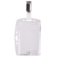 Держатель для пропусков, КОМПЛЕКТ 25 шт., двойной, жесткий пластик, клип, прозрачный, DURABLE (Герма