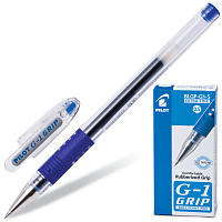 Ручка гелевая с грипом PILOT "G-1 Grip", СИНЯЯ, корпус прозрачный, узел 0,5 мм, линия письма 0,3 мм,