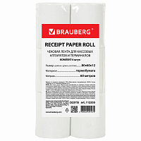 Чековая лента ТЕРМОБУМАГА 80 мм (диаметр 62 мм, длина 60 м, втулка 12 мм) КОМПЛЕКТ 6 шт., BRAUBERG, 