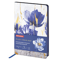 Ежедневник недатированный А5 (138х213 мм), BRAUBERG VISTA, под кожу, гибкий, 136 л., "Blue flowers",