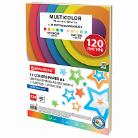 Бумага цветная 11 цветов BRAUBERG "MULTICOLOR", А4, 80 г/м2, 120 л. (10 цветов x 10 листов + 20 белы