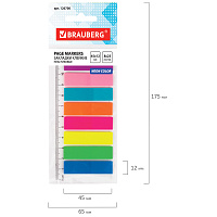 Закладки клейкие BRAUBERG НЕОНОВЫЕ пластиковые, 45х12 мм, 8 цветов х 25 листов, на пластиковой линей