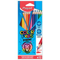 Карандаши цветные MAPED "COLOR PEP'S Strong", набор 12 цветов, грифель 3,2 мм, пластиковый корпус, 8