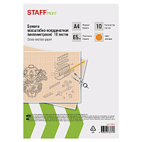 Бумага масштабно-координатная (миллиметровая), папка, А4, оранжевая, 10 листов, 65 г/м2, STAFF, 1134