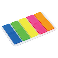 Закладки клейкие ЮНЛАНДИЯ НЕОНОВЫЕ, 45х12 мм, 5 цветов х 20 листов, в пластиковой книжке, 111354